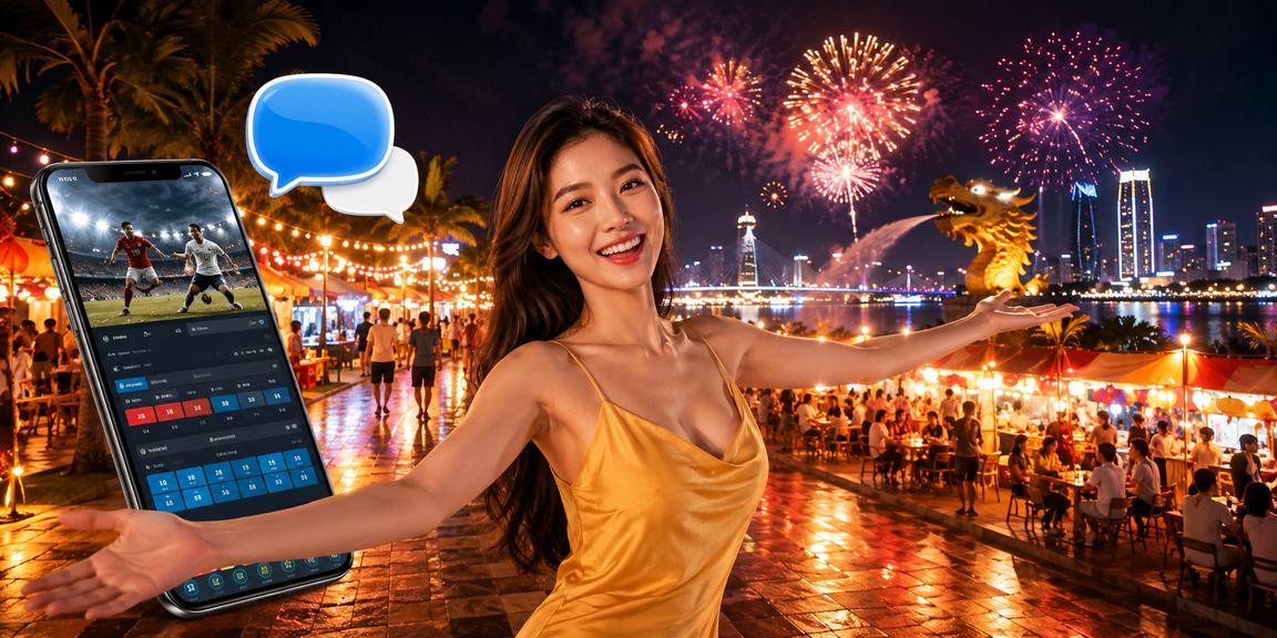 Người hâm mộ thể thao tại chợ đêm Đà Nẵng theo dõi kèo bóng đá qua điện thoại