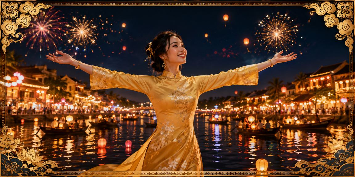 Không khí lễ hội đèn lồng Hội An với màn hình xổ số và người dân tham gia đặt cược trực tuyến